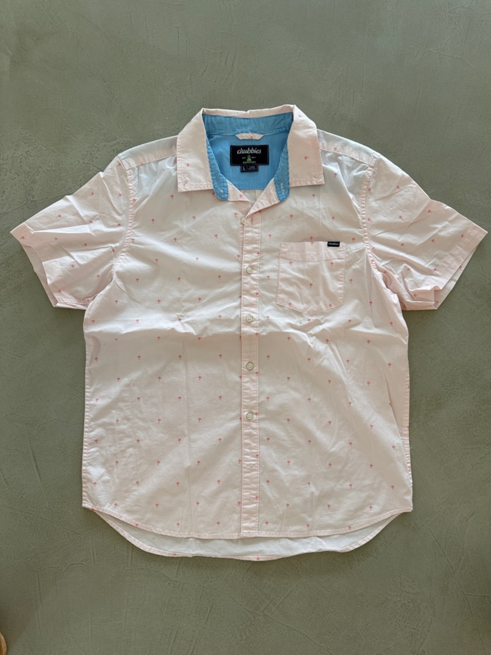 chubbies Men's Short-Sleeve Pink palm trees Button-Up Shirt